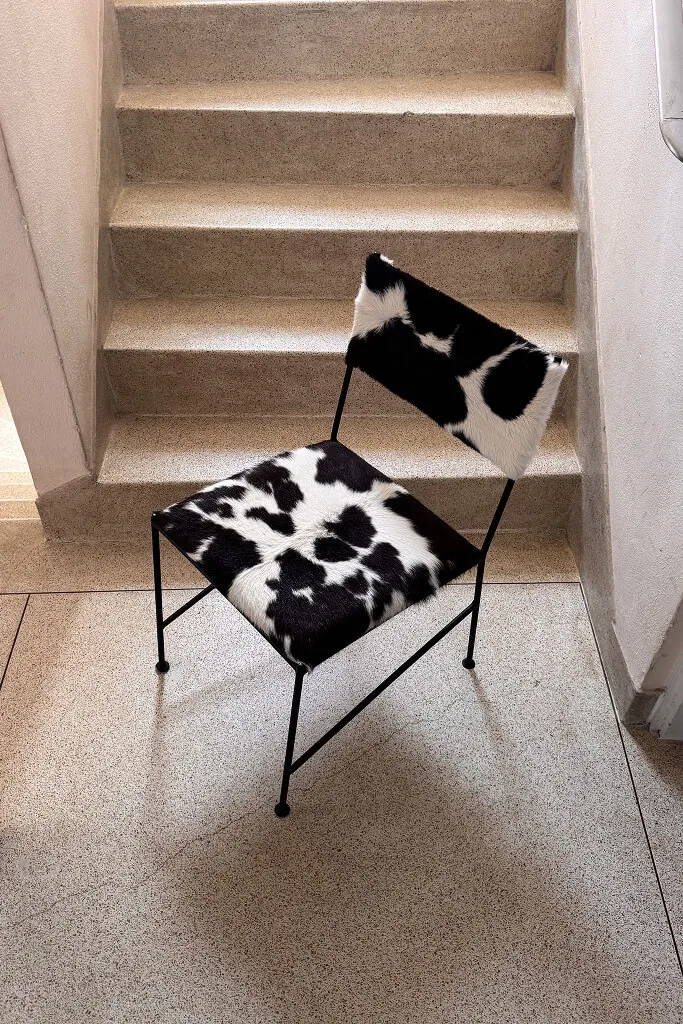 Cadeira de ferro com assento estampado